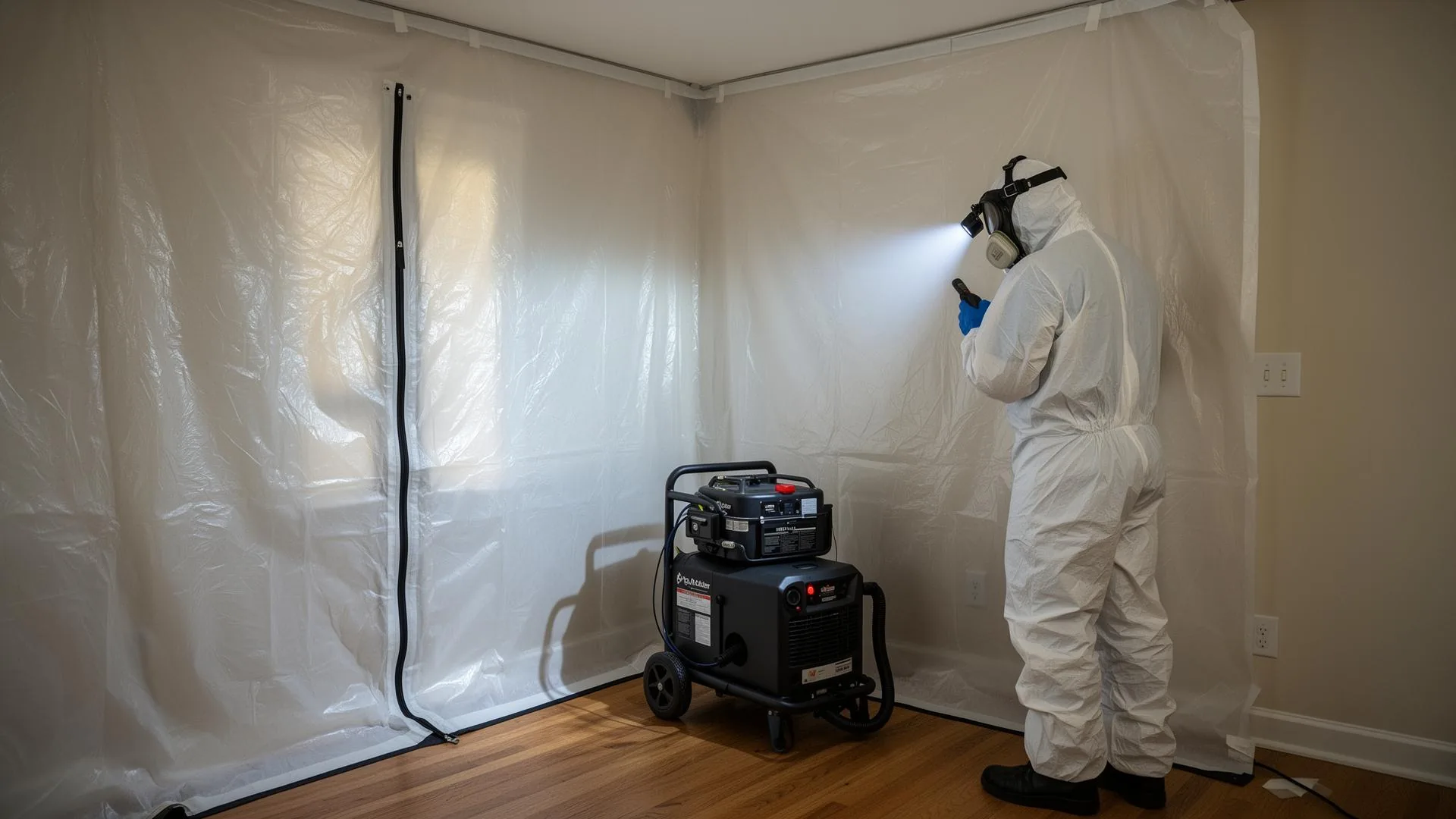 Guardian Restoration mold remediation containment and air filtration setup